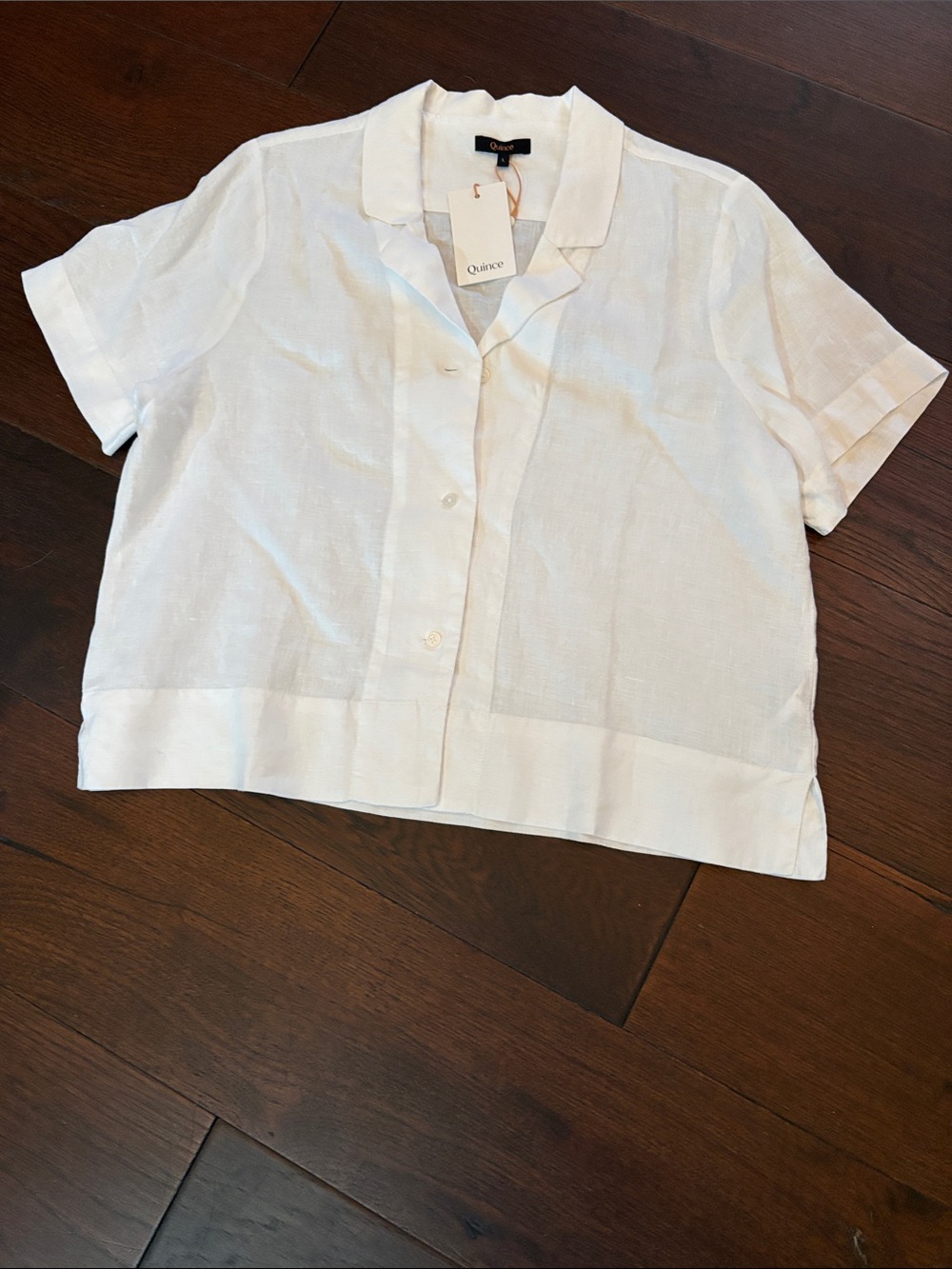Quince White European Linen Boxy Short-Sleeve Button Shirt